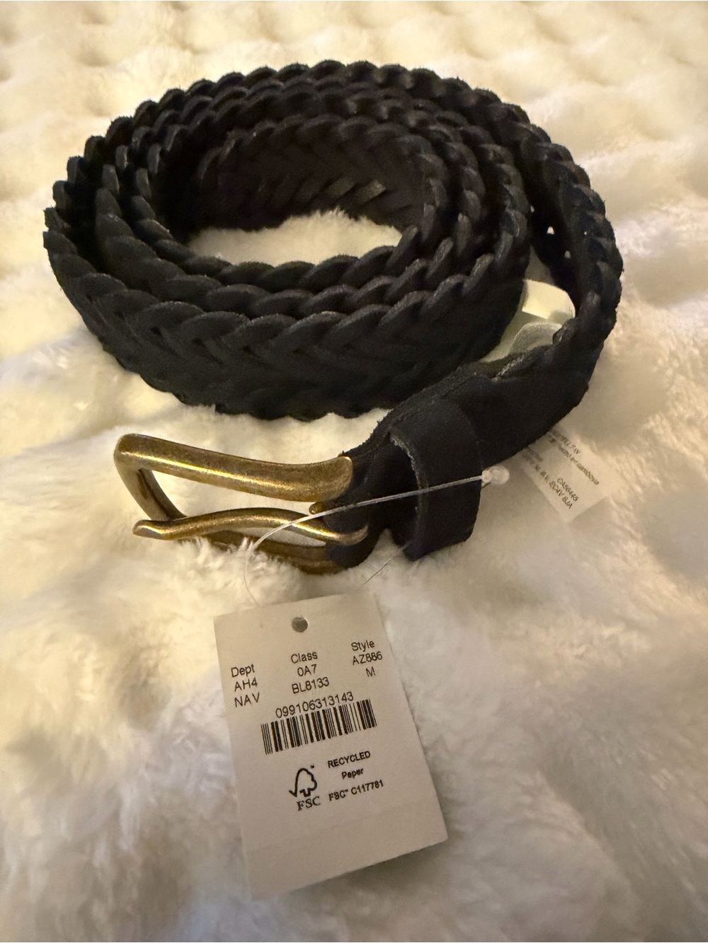 NWT J. Crew NAVY Braided Leather Belt with Antique Gold Buckle~M - Picture 5 of 5